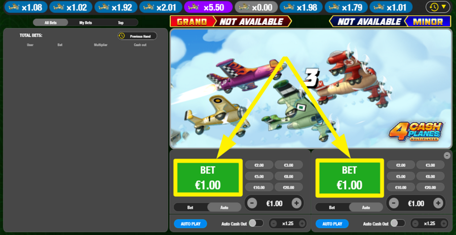 4 Cash Planes Multiplayer Place Bet