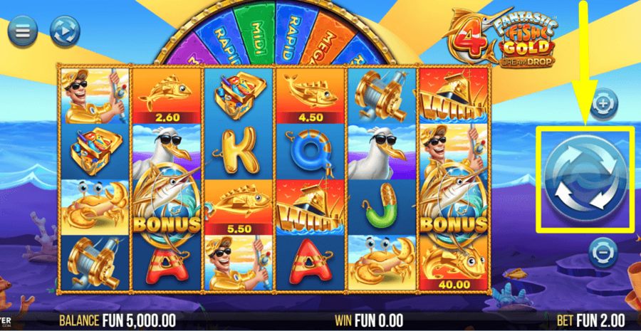 4 Fantastic Fish Gold Dream Drop Spin Button
