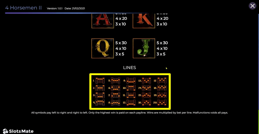 4 Horsemen Ii Paylines