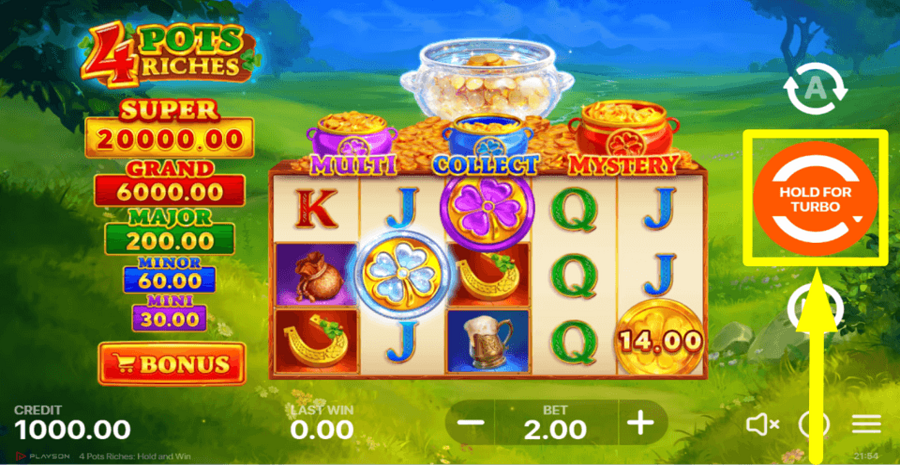 4 Pots Riches Hold And Win Spin Button