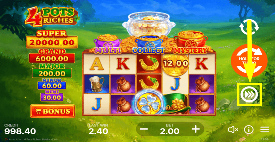 4 Pots Riches Hold And Win Turbo Feature