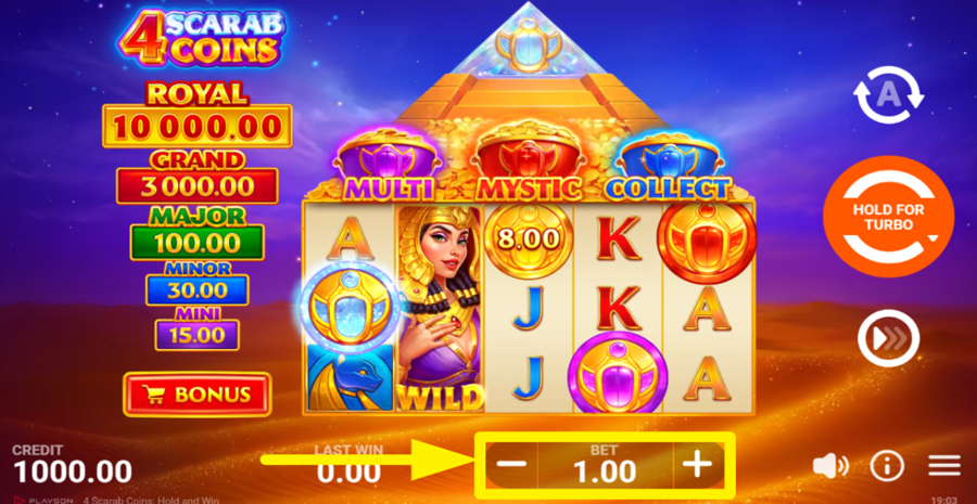 4 Scarab Coins Adjust Bet