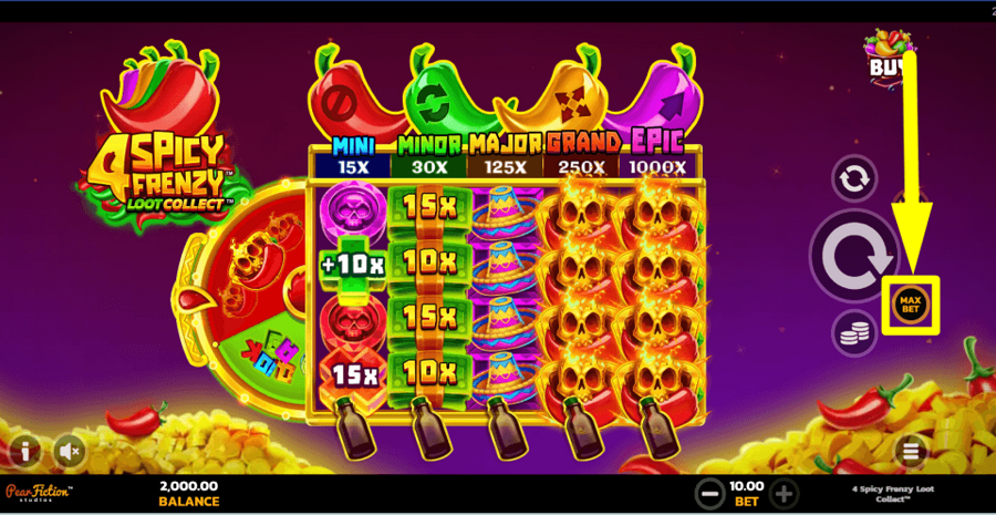 4 Spicy Frenzy Loot Collect Max Bet Button
