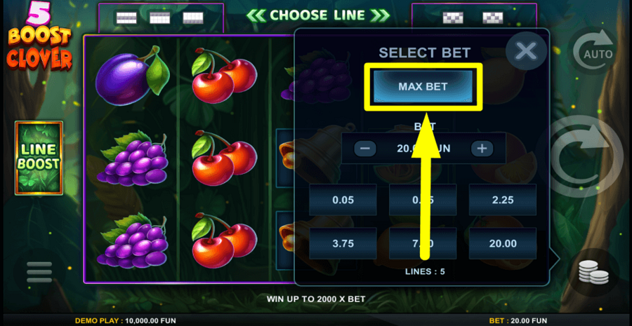 5 Boost Clover Max Bet Button