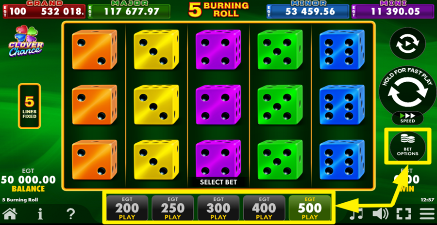 5 Burning Roll Dice Clover Chance Adjust Bet