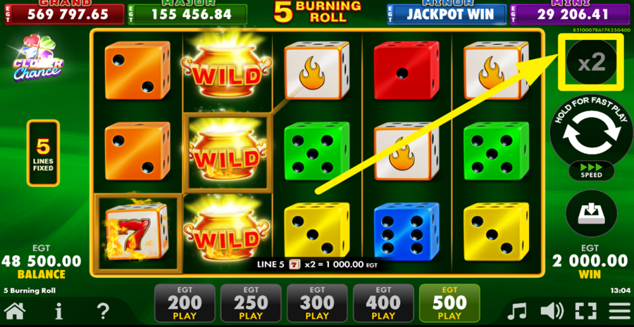 5 Burning Roll Dice Clover Chance Gamble