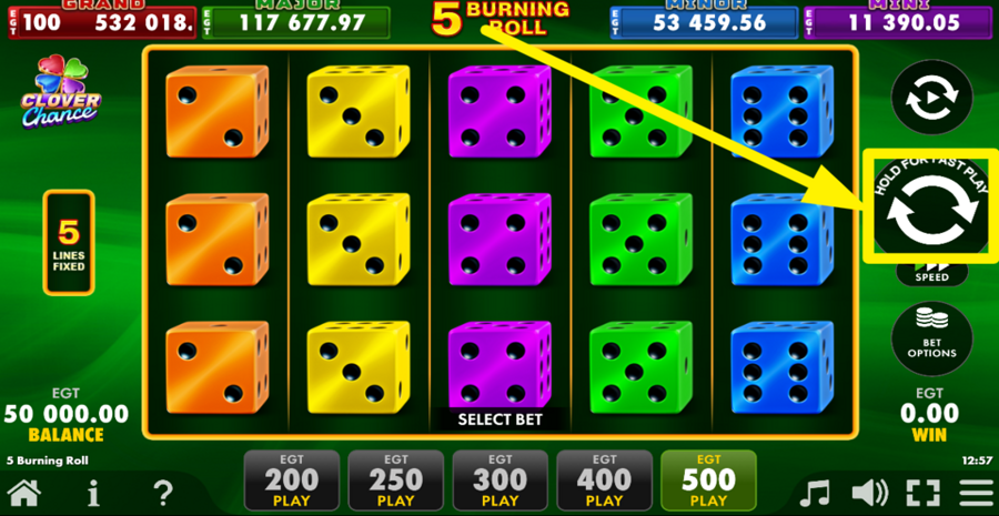5 Burning Roll Dice Clover Chance Spin