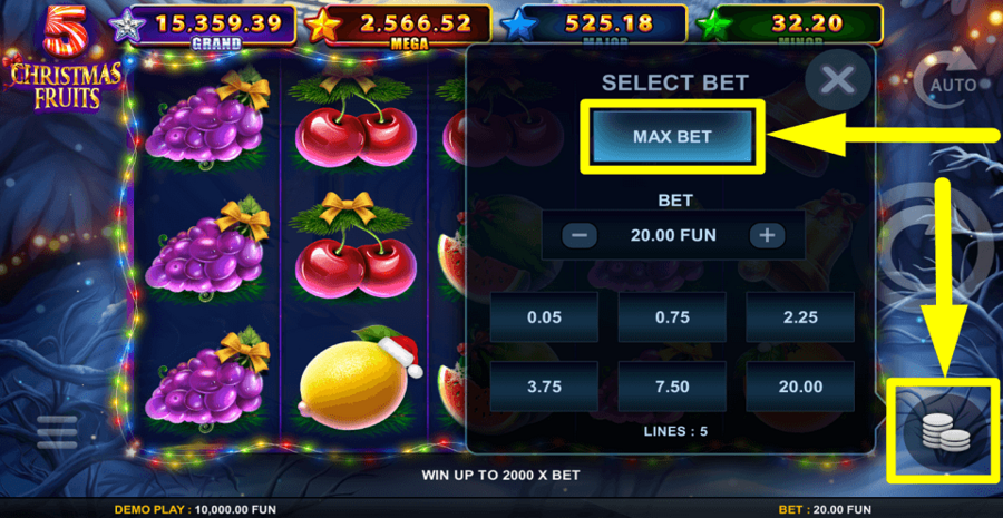 5 Christmas Fruits Max Bet Button