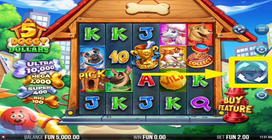 5 Doggy Dollars Spin Button