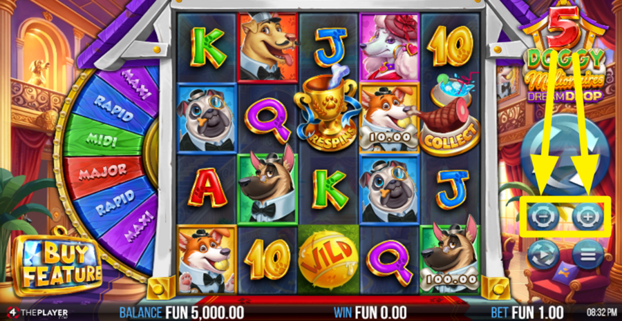 5 Doggy Millionaires Dream Drop Adjust Bet