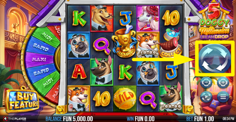 5 Doggy Millionaires Dream Drop Spin Button