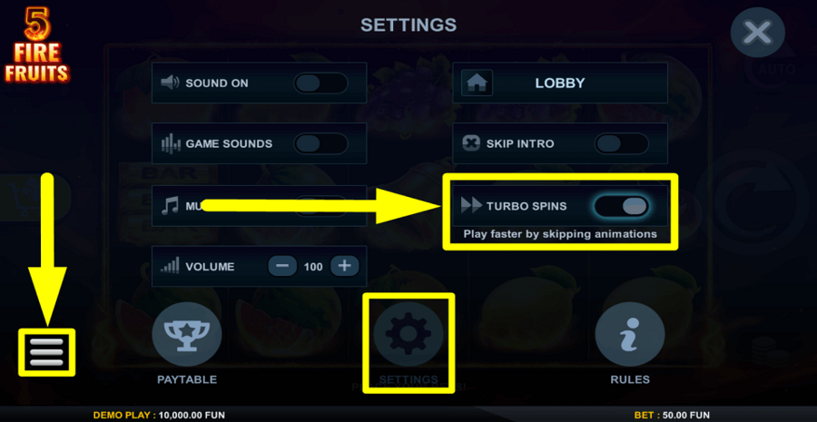 5 Fire Fruits Turbo Feature