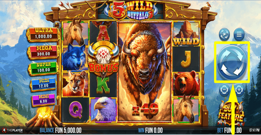 5 Wild Buffalo 3 Spin Button