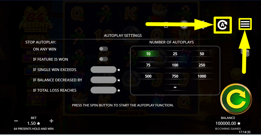 64 Presents Hold And Win Autoplay Feature