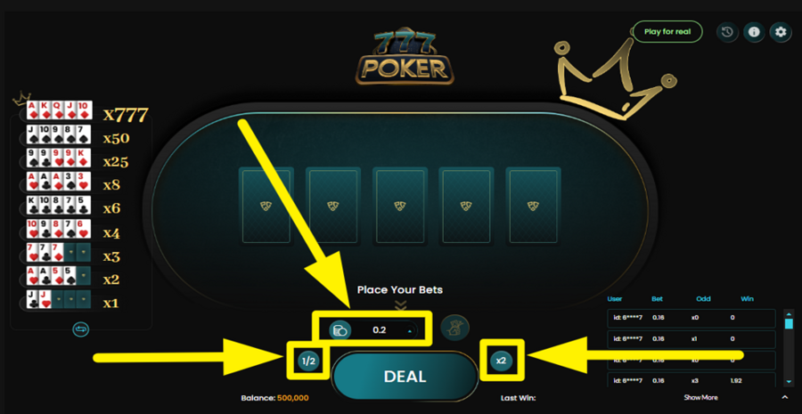 777 Poker Adjust Bet