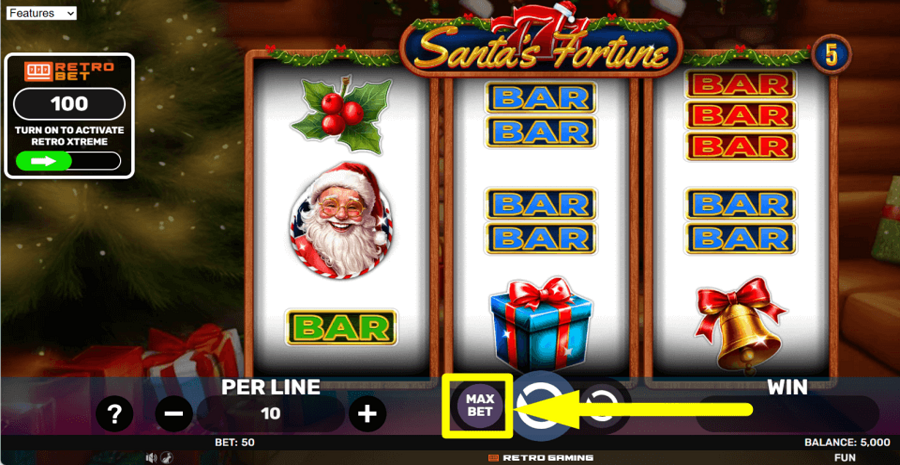 777 Santas Fortune Max Bet Button