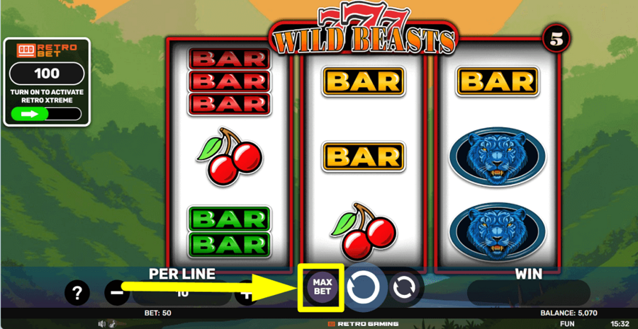 777 Wild Beasts Max Bet Button