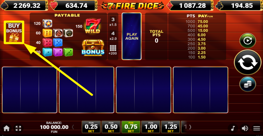 7 Fire Dice Buy Bonus