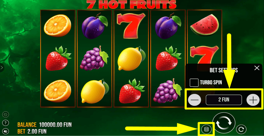 7 Hot Fruits 5 Lines Bet Value