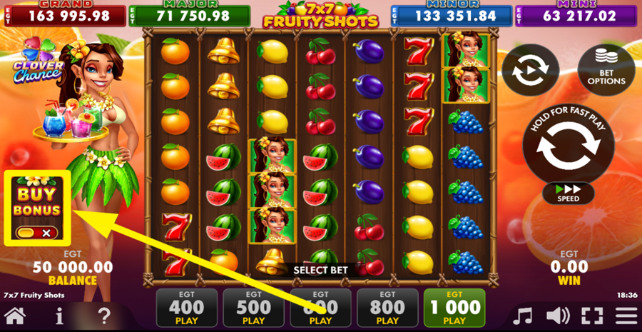 7x7 Fruity Shots Clover Chance Buy Bonus