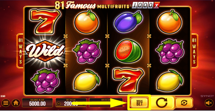 81 Famous Multifruits 1000 Max Bet Button