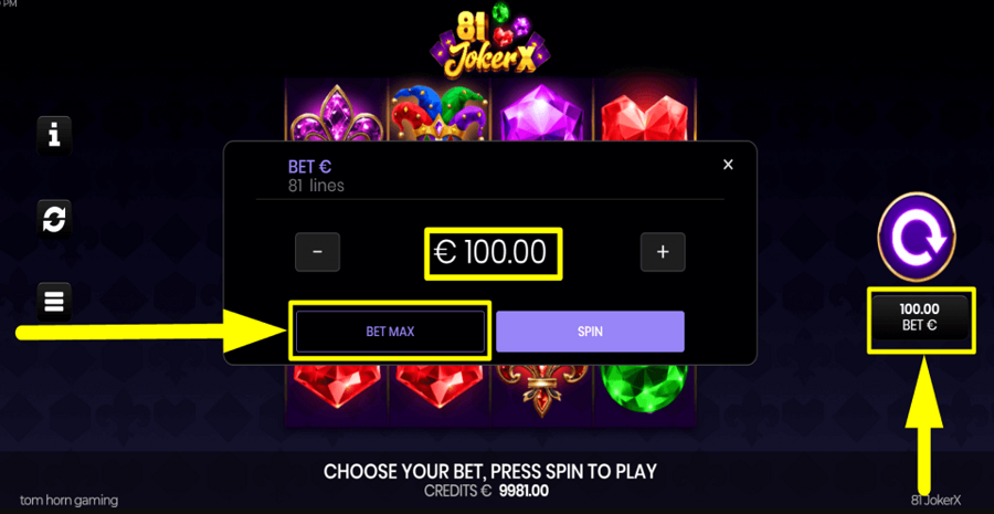81 Jokerx Bet Max Button