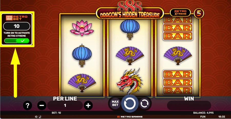 888 Dragons Hidden Treasure Retro Bet Feature