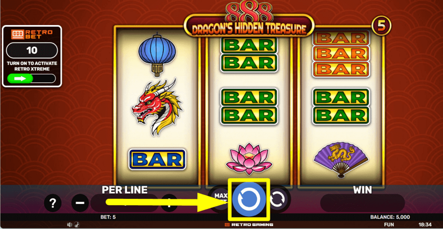 888 Dragons Hidden Treasure Spin Button