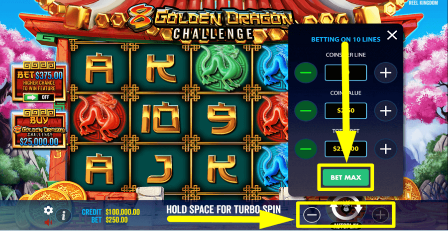 8 Golden Dragon Challenge Bet Max Button