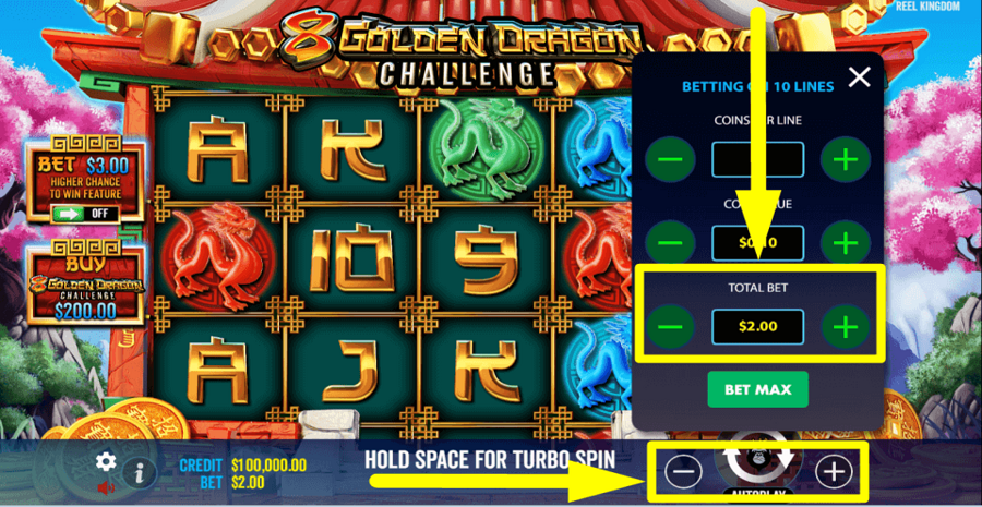 8 Golden Dragon Challenge Total Bet Value