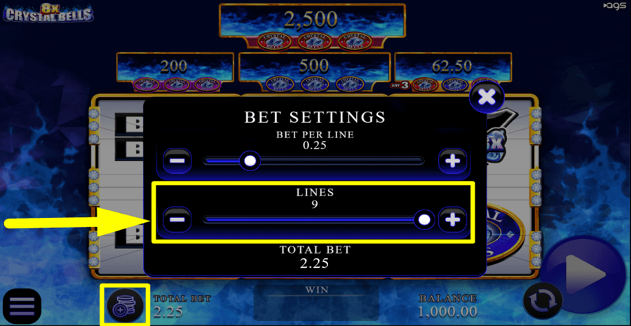 8x Crystal Bells Adjustable Paylines