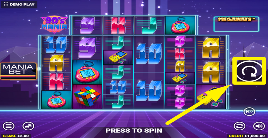 90s Mania Megaways Spin Button