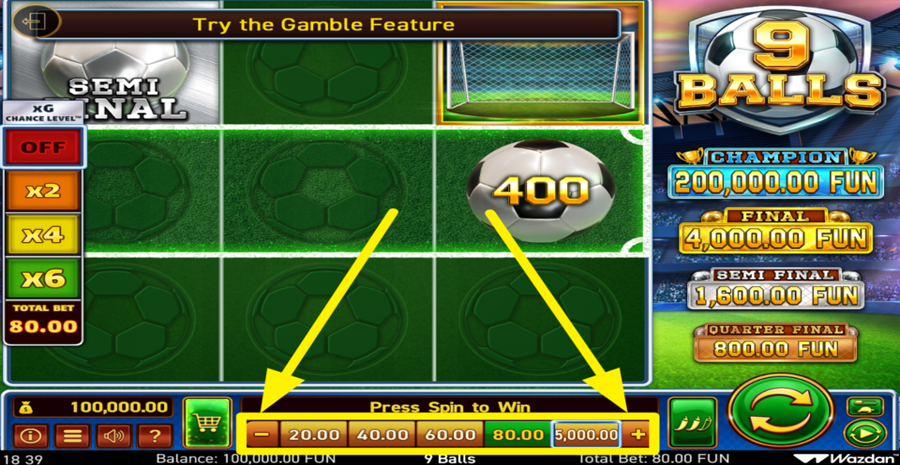 9 Balls Adjust Bet