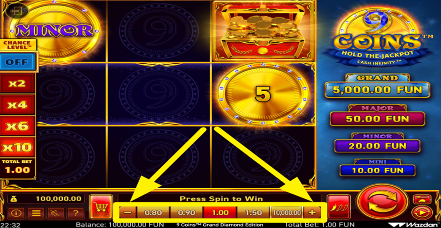 9 Coins Grand Diamond Edition Adjust Bet