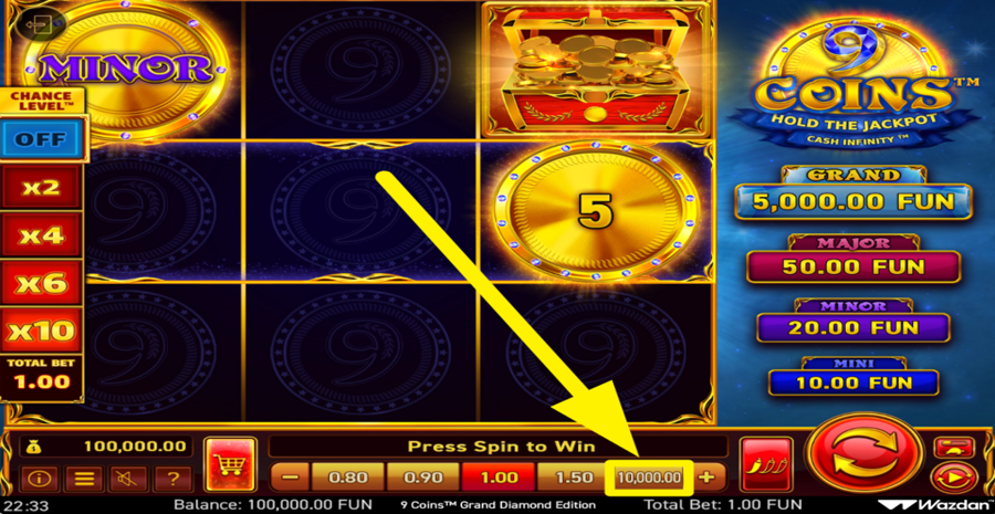 9 Coins Grand Diamond Edition Max Bet