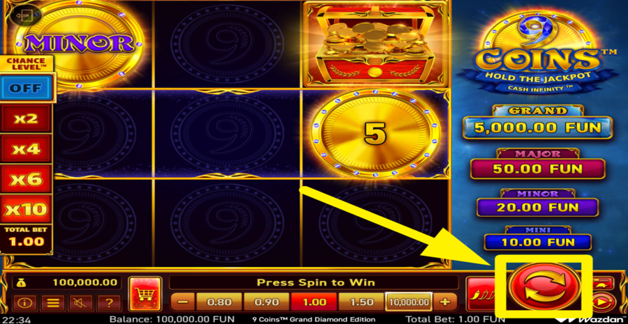 9 Coins Grand Diamond Edition Spin Button