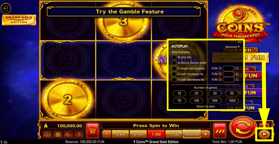 9 Coins Grand Gold Edition Autoplay Feature