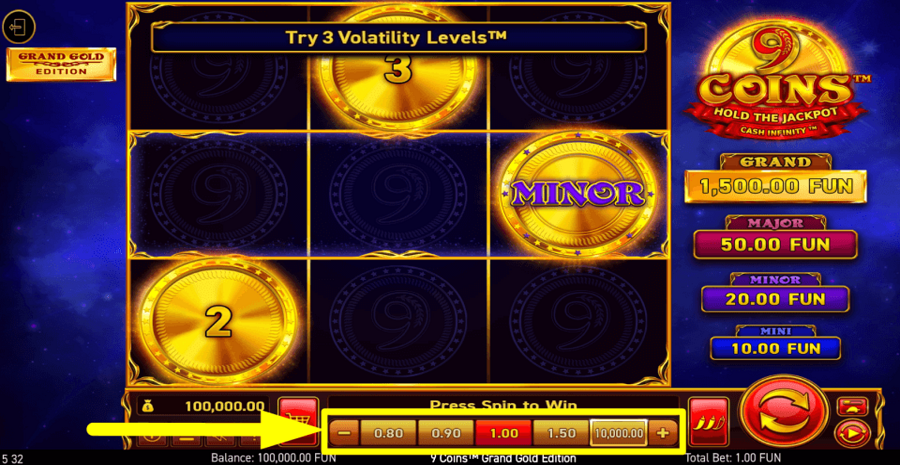9 Coins Grand Gold Edition Bet Value