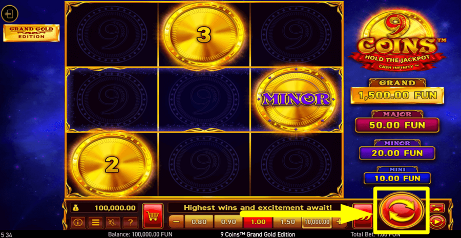 9 Coins Grand Gold Edition Spin Button