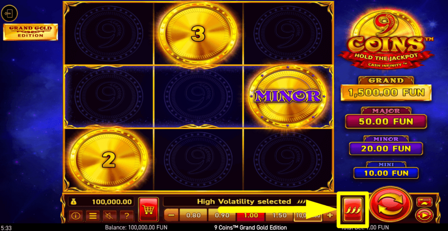 9 Coins Grand Gold Edition Volatility Feature