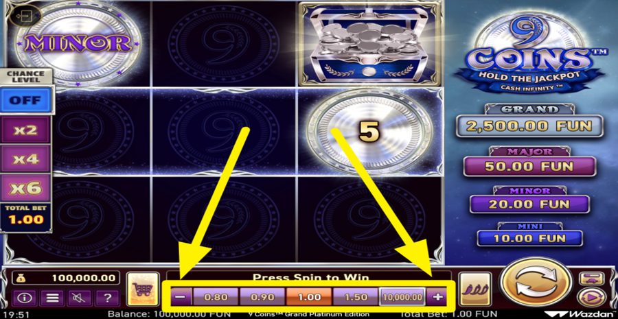 9 Coins Grand Platinum Edition Adjust Bet