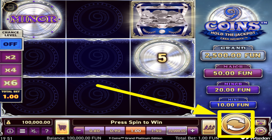 9 Coins Grand Platinum Edition Spin Button