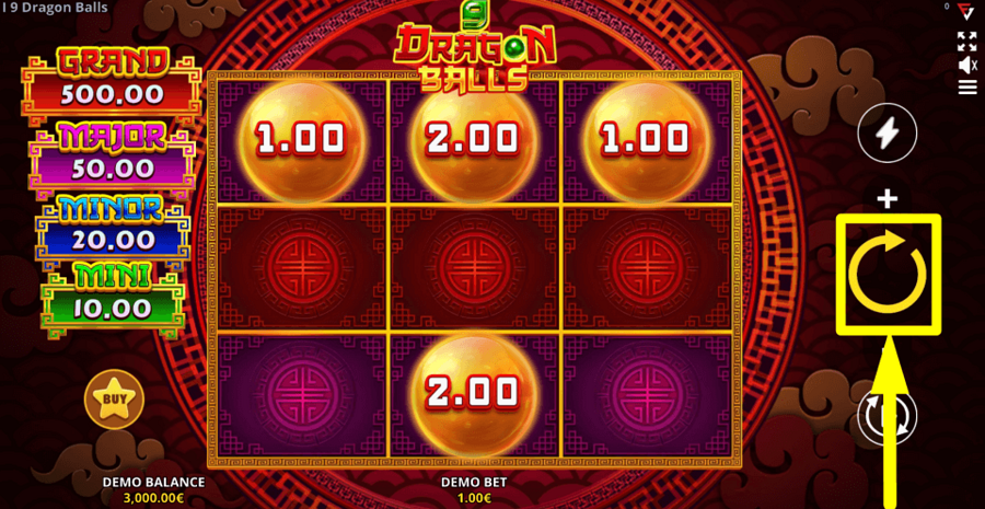 9 Dragon Balls Cash Up Spin Button