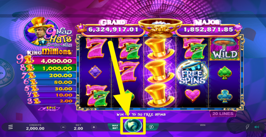 9 Mad Hats King Millions Spin Button