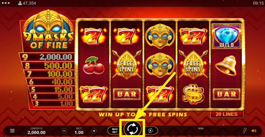 9 Masks Of Fire Spin Button