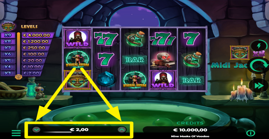 9 Masks Of Voodoo Adjust Bet