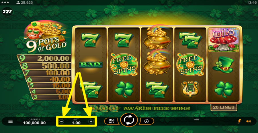 9 Pots Of Gold Adjust Bet