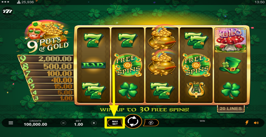 9 Pots Of Gold Max Bet