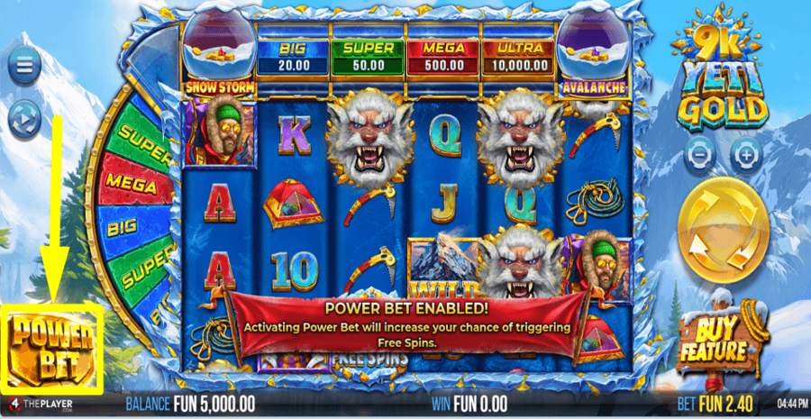 9k Yeti Gold Power Bet Feature