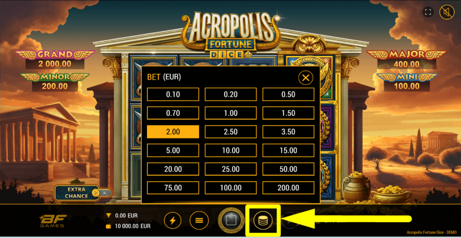 Acropolis Fortune Dice Bet Value